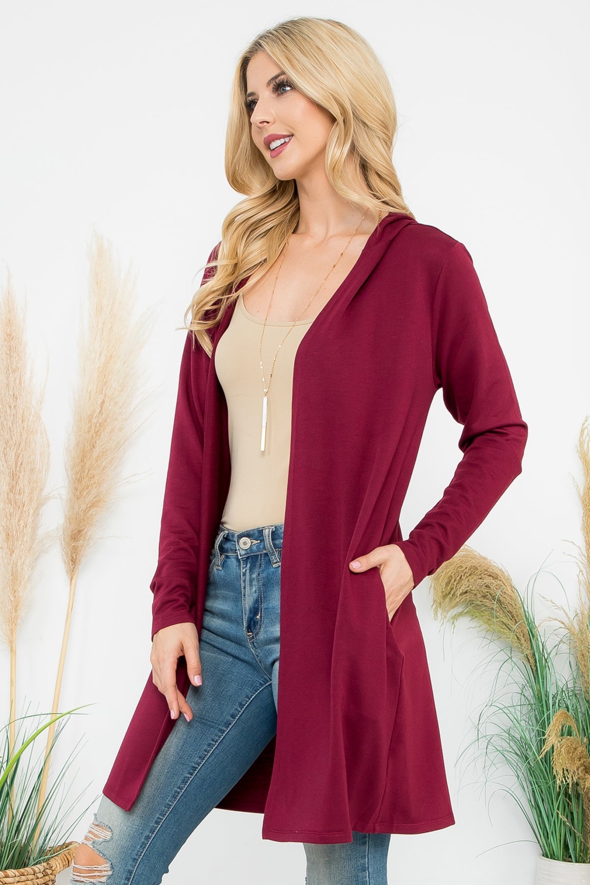 PLUS SIZE LONG SLEEVE OPEN FRONT FRENCH TERRY HOODIE CARDIGAN 3-2-1