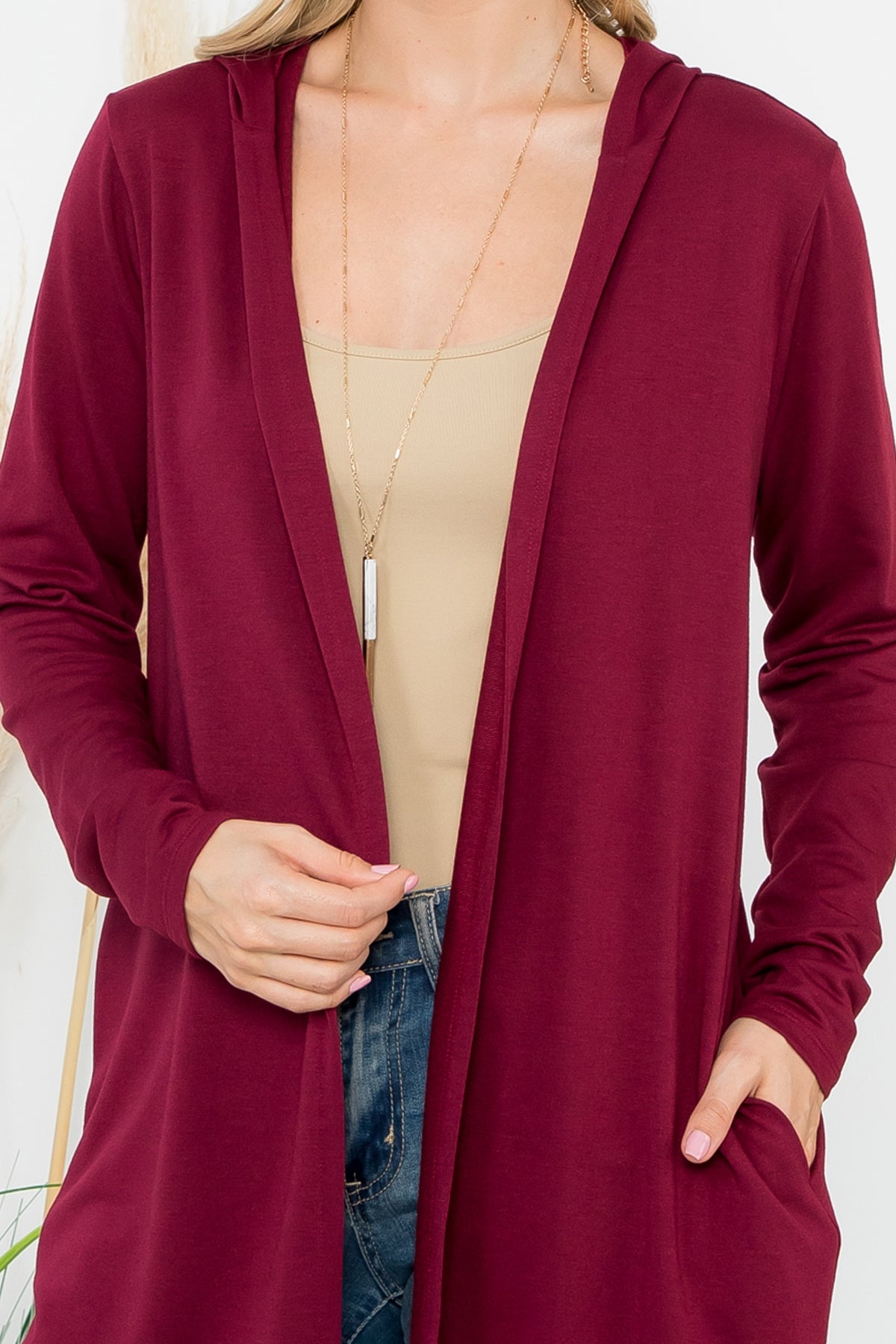 PLUS SIZE LONG SLEEVE OPEN FRONT FRENCH TERRY HOODIE CARDIGAN 3-2-1