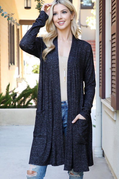 SOLID LONG SLEEVE OPEN FRONT CARDIGAN 1-1-1-1
