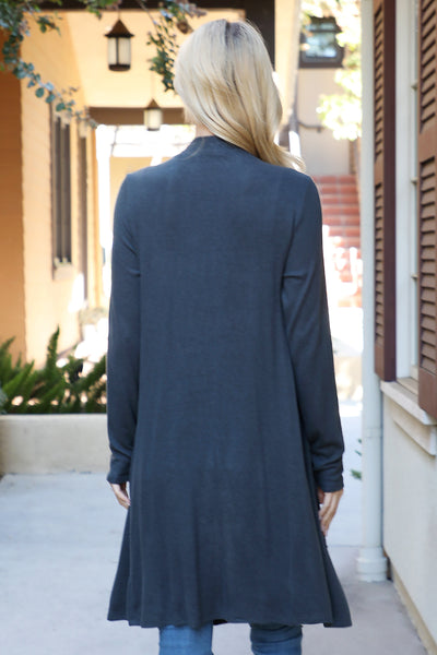 SOLID LONG SLEEVE OPEN FRONT CARDIGAN 1-1-1-1