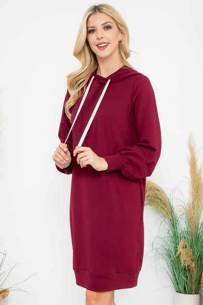 PLUS SIZE FRENCH TERRY LONG PUFF SLEEVE HOODIE DRESS 3-2-1