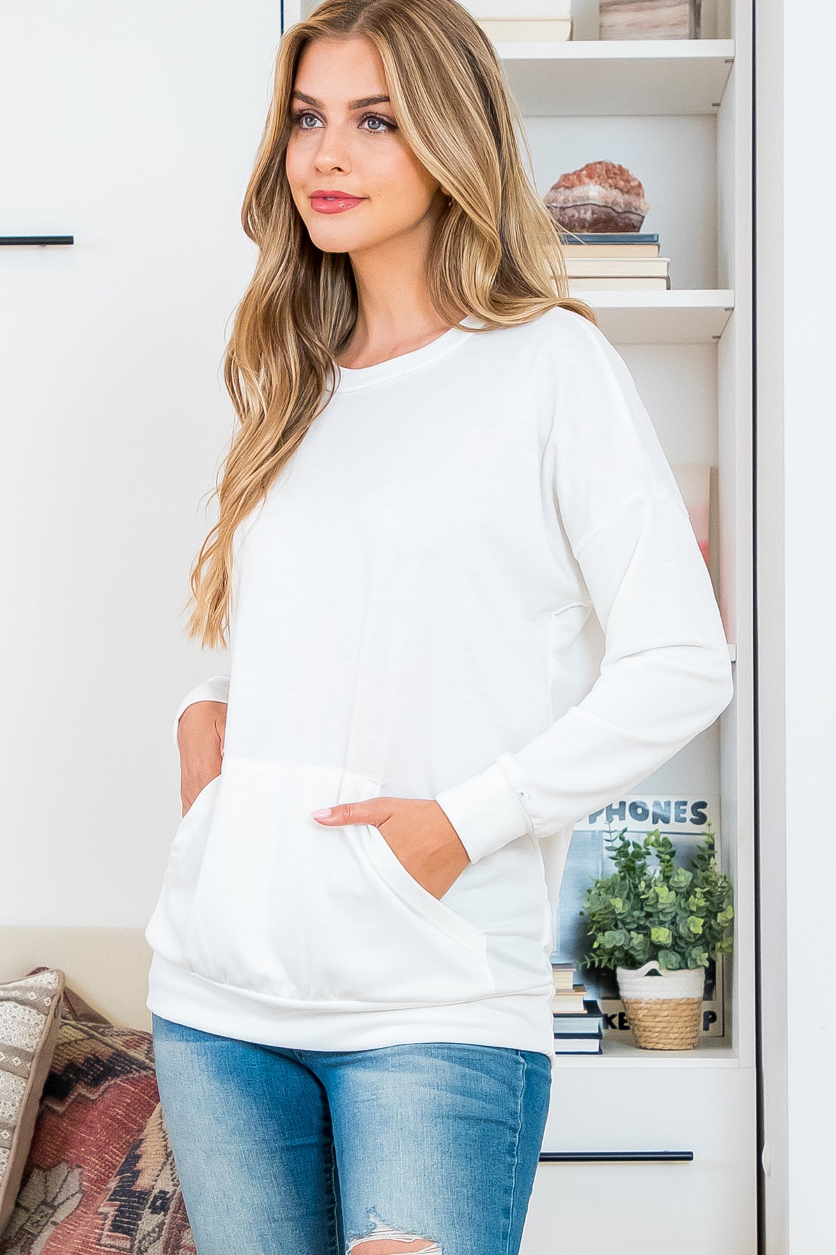 LONG SLEEVE FRENCH TERRY TOP WITH KANGAROO POCKET TOP 1-1-1-1