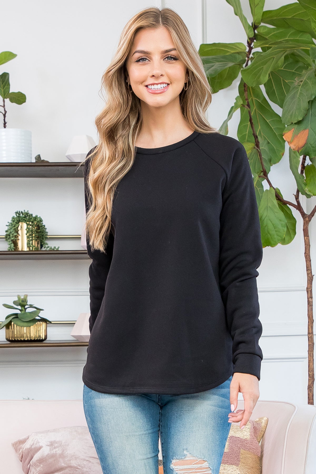 FLEECED LONG SLEEVE FRENCH TERRY PULLOVER TOP 1-2-2-2 (NOW $5.75 ONLY!)