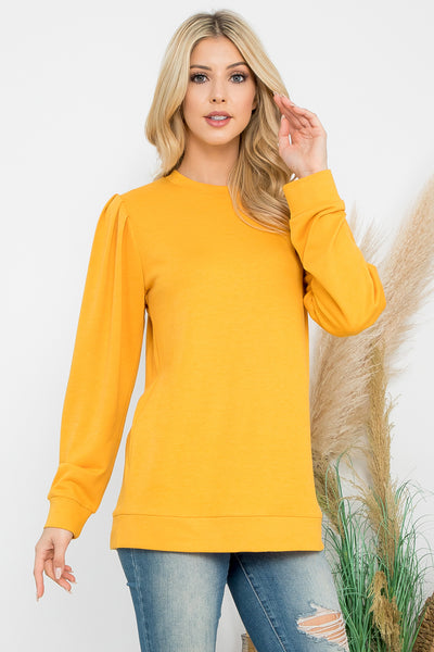 FRENCH TERRY PLEATED SLEEVE TOP 1-1-1-1