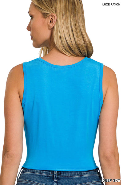 LUXE RAYON TWIST FRONT SLEEVELESS CROP TOP 2- 2-2