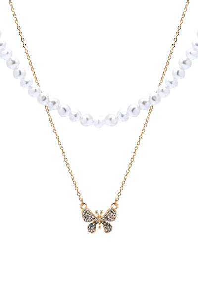 PEARL & BUTTERFLY STATEMENT LAYERED NECKLACE