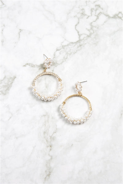 EMBELISHED WRAPPED PEARL ROUND DROP EARRINGS