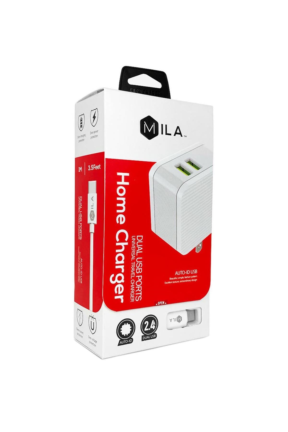 MILA /2.4A DUAL-USB HOME WALL CHARGER WITH MICRO USB CABLE V9/6PCS