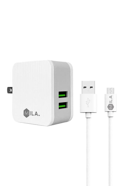 MILA /2.4A DUAL-USB HOME WALL CHARGER WITH MICRO USB CABLE V9/6PCS