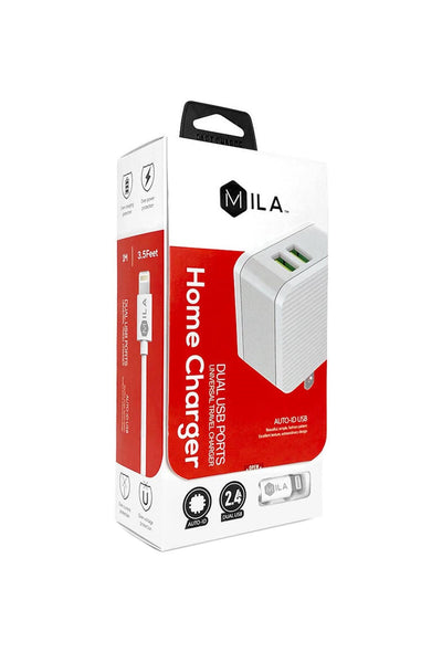 MILA / 2.4A DUAL-USB HOME WALL CHARGER WITH LIGHTNING CABLE/6PCS