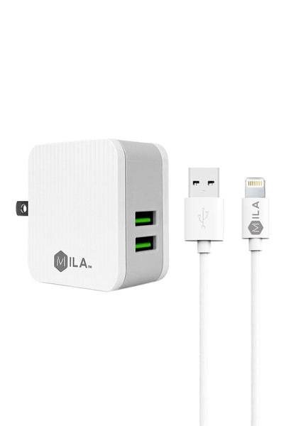 MILA / 2.4A DUAL-USB HOME WALL CHARGER WITH LIGHTNING CABLE/6PCS