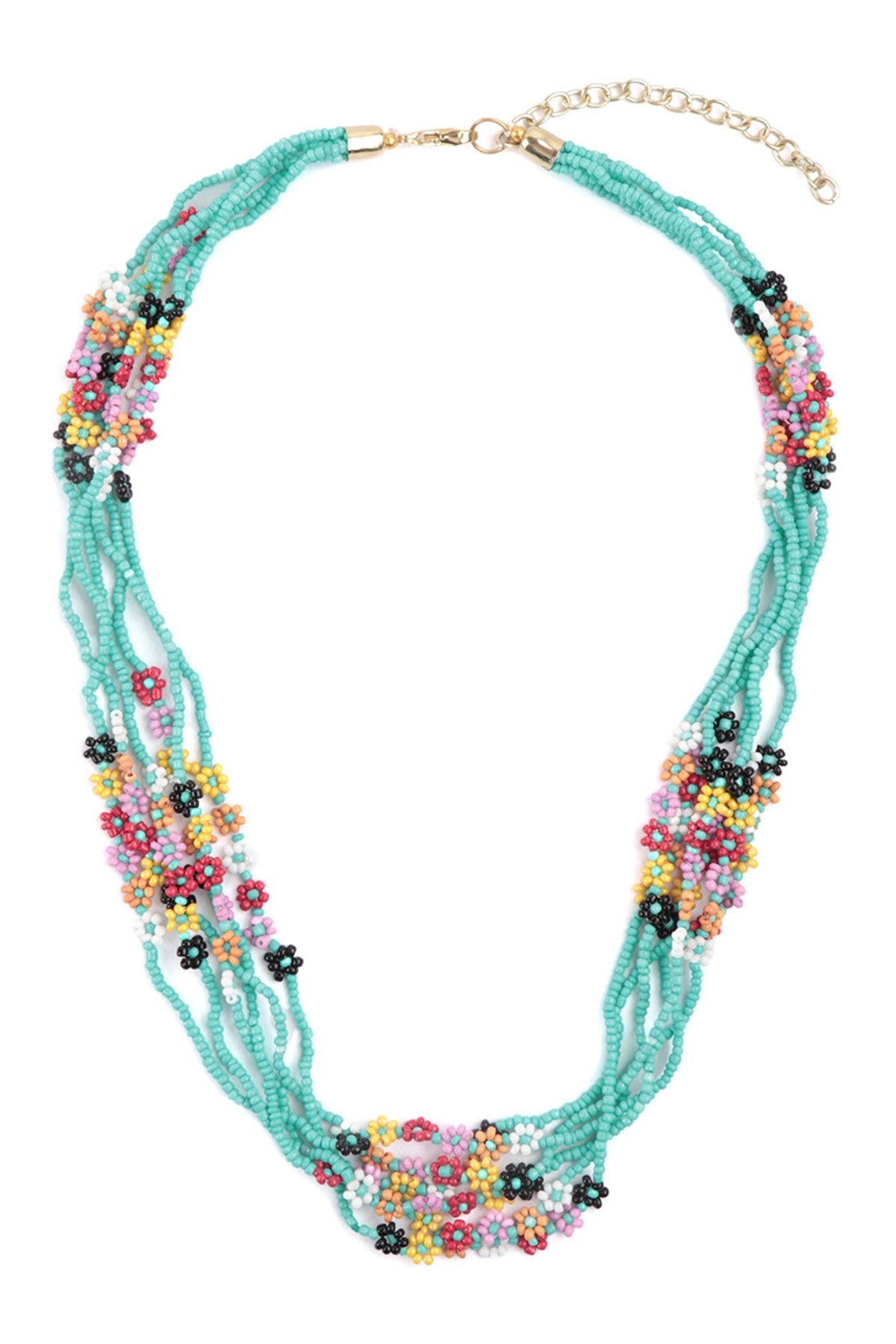 SEED BEADS MULTI LAYERED FLOWER STATIONARY NECKLACE