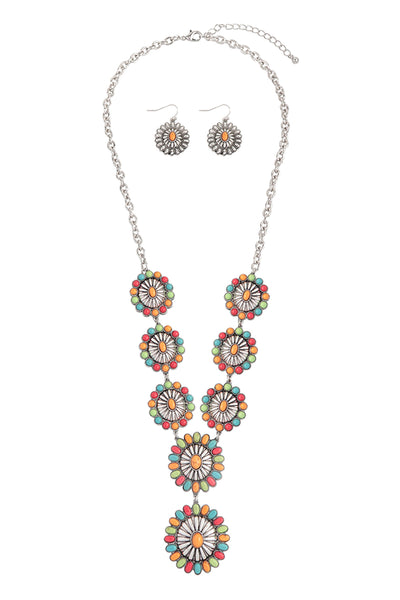 WESTERN CONCHO HAND CRAFT STONE NECKLACE AND EARRING SET (NOW $11.00 ONLY!)