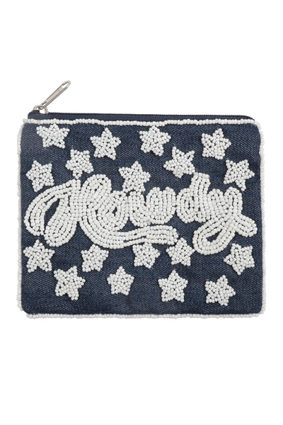 HOWDY DENIM SEED BEADS COIN POUCH