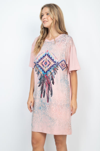 PINK FEATHER PRINT DRESS (NOW $3.50 ONLY!)