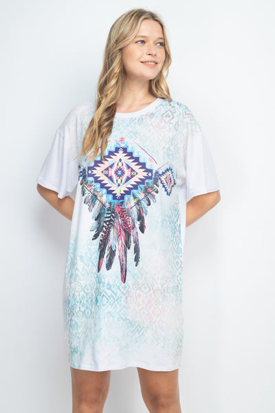 WHITE FEATHER PRINT DRESS  (NOW $3.50 ONLY!)