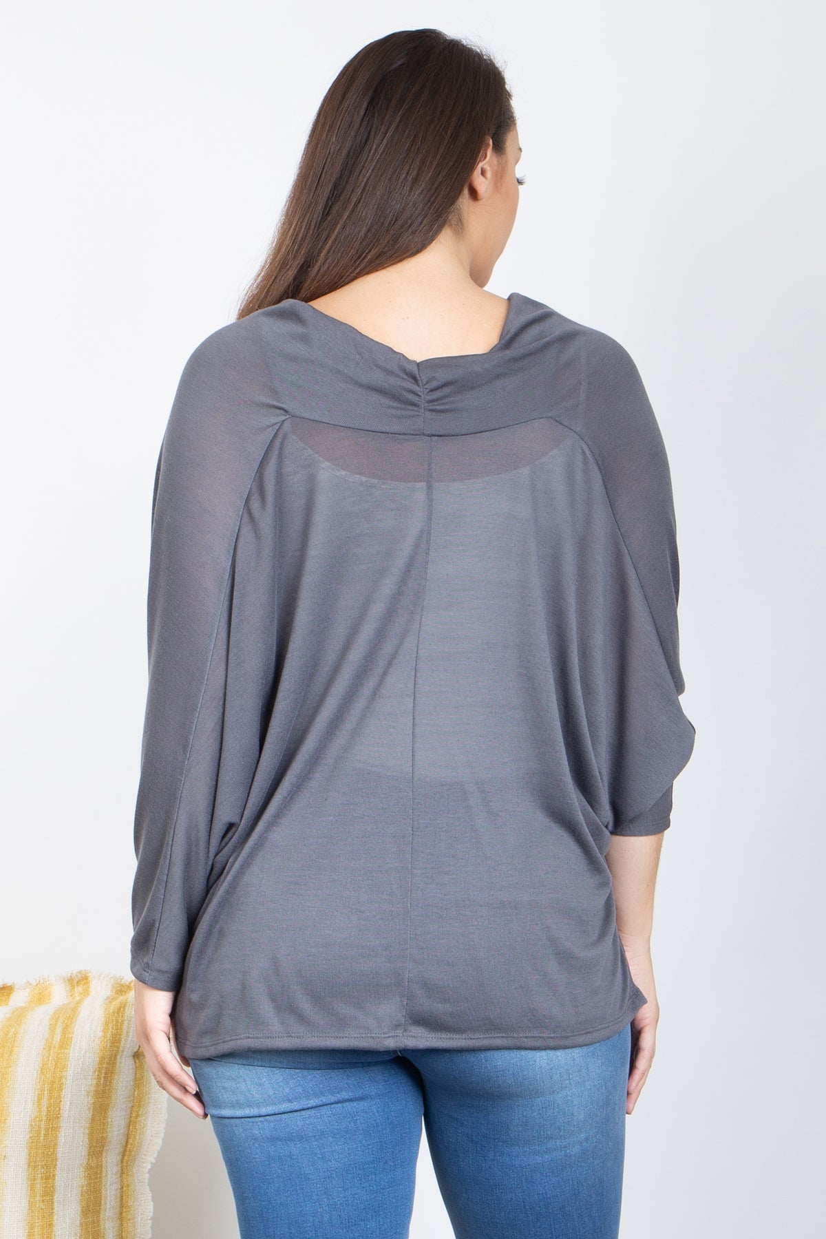 CHARCOAL#1 PLUS SIZE COWL NECKLINE DOLMAN SLEEVE TOP 2-2-2 (NOW $ 3.00 ONLY!)