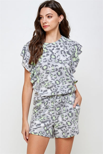 GREY LIME ANIMAL PRINT BRUSHED TERRY TOP 2-2-2
