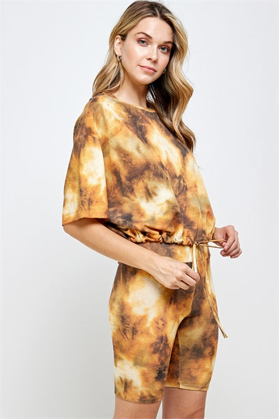 MUSTARD FRENCH TERRY TIE-DYE CREWNECK TOP 2-2-2