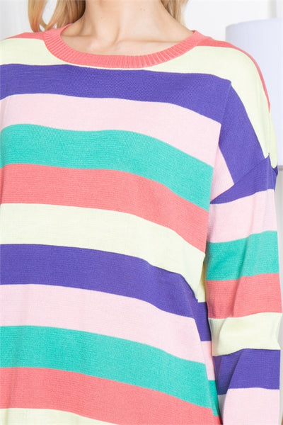 MULTI COLOR STRIPE LONG SLEEVE DRESS-3-3 (NOW $5.75 ONLY!)