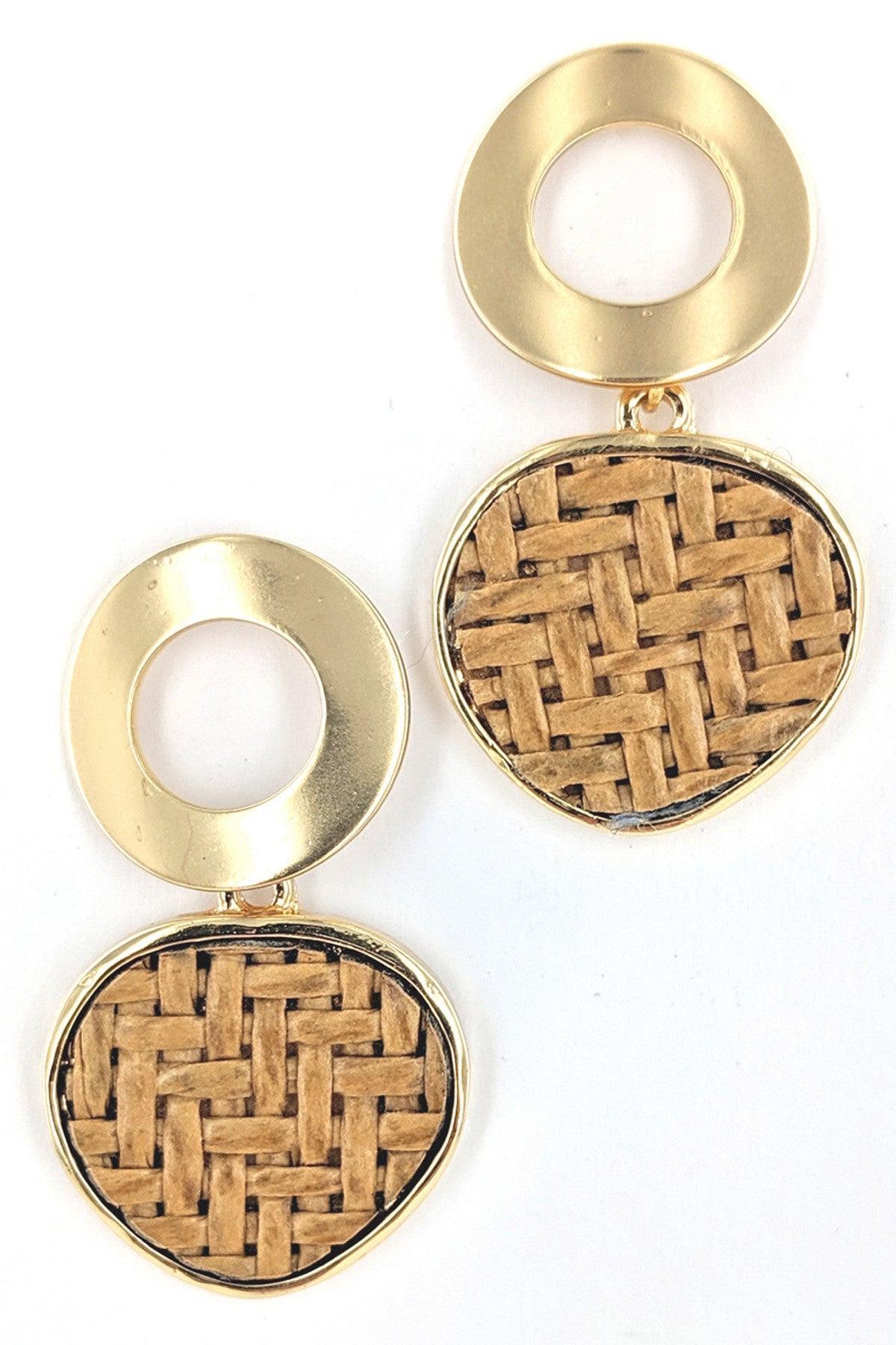 GOLD CIRCLE AND BRAIDE FASHION EARRINGS/3PAIRS