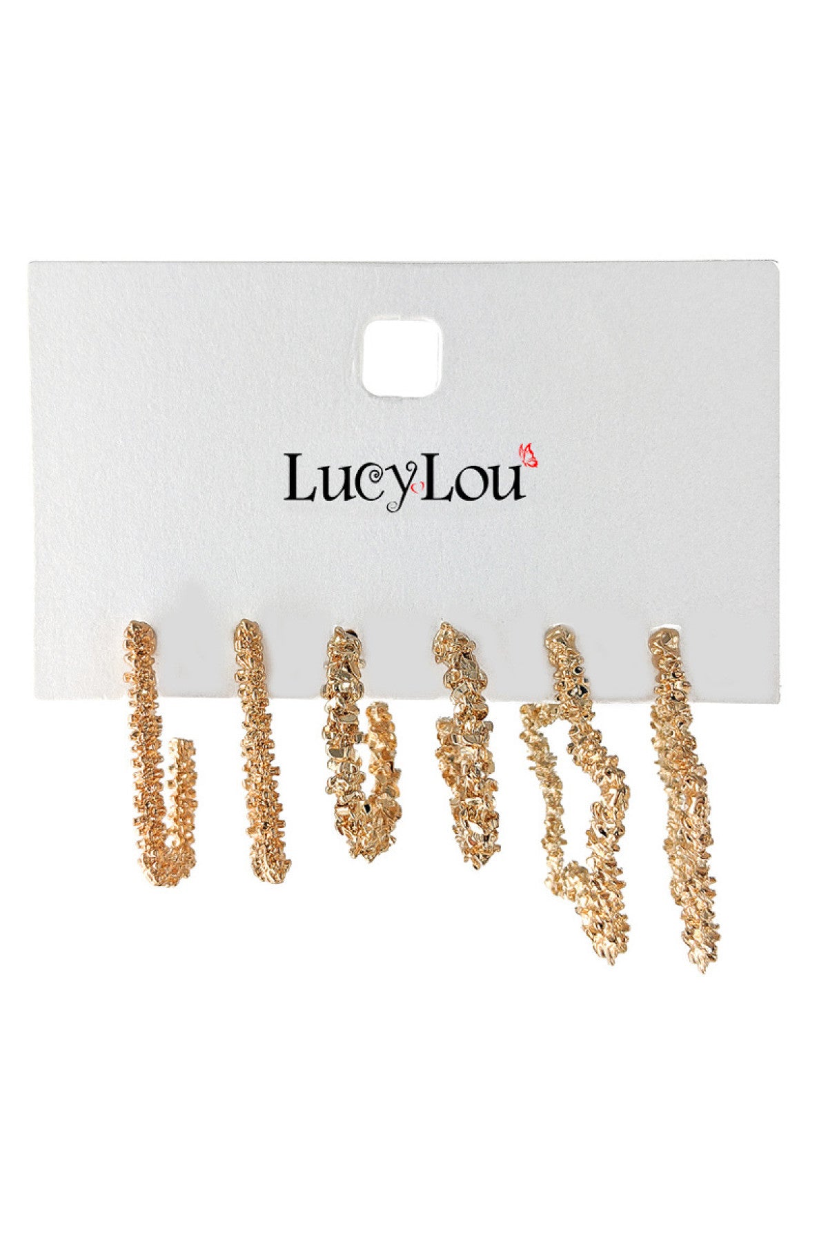 GOLD 3 PAIRS ON A CARD POPCORN TEXTURE FASHION EARRING SET/6SETS