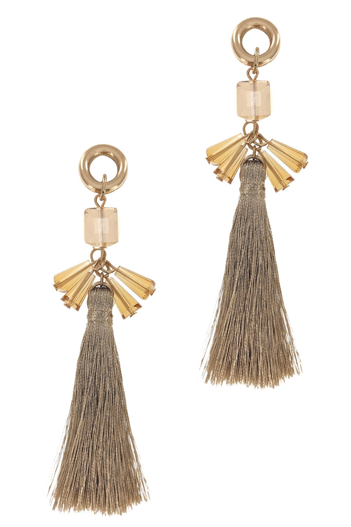 GOLD TASSEL WITH BEADS FASHION EARRINGS/3PAIRS