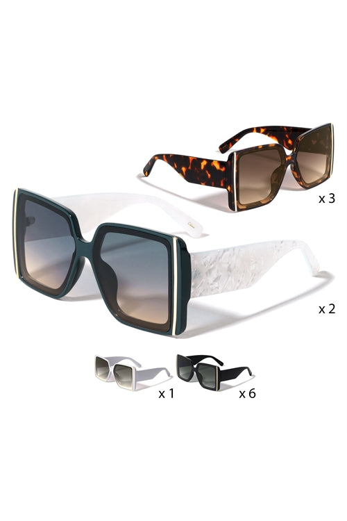 FF-P6668-SQUARED BUTTERFLY THICK TEMPLE WHOLESALE SUNGLASSES-12PCS