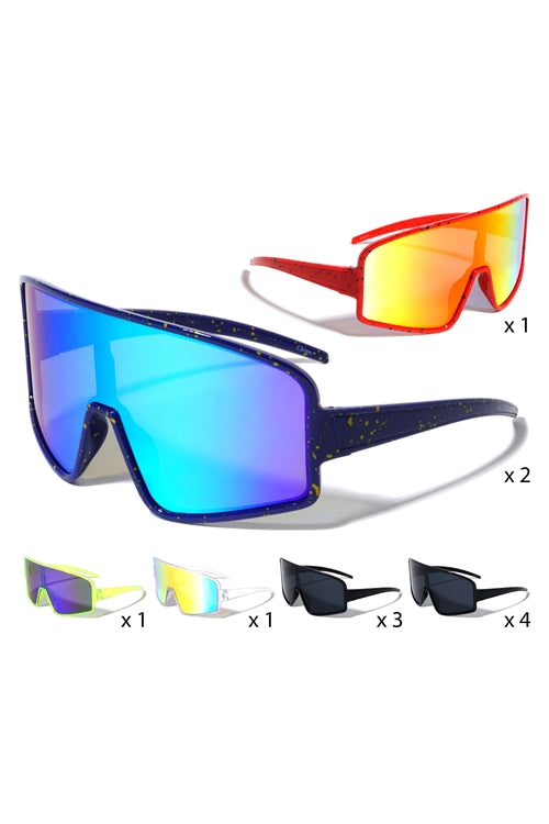 FF-P6692-OVERSIZED ONE PIECE CURVED SPORTS WHOLESALE SUNGLASSES-12PCS