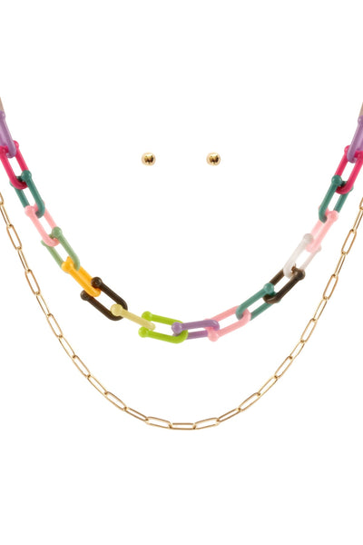 ACETATE METAL LINK LAYERED NECKLACE AND EARRING SET (NOW $3.00 ONLY!)