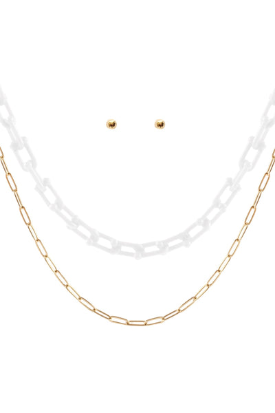 ACETATE METAL LINK LAYERED NECKLACE AND EARRING SET (NOW $3.00 ONLY!)