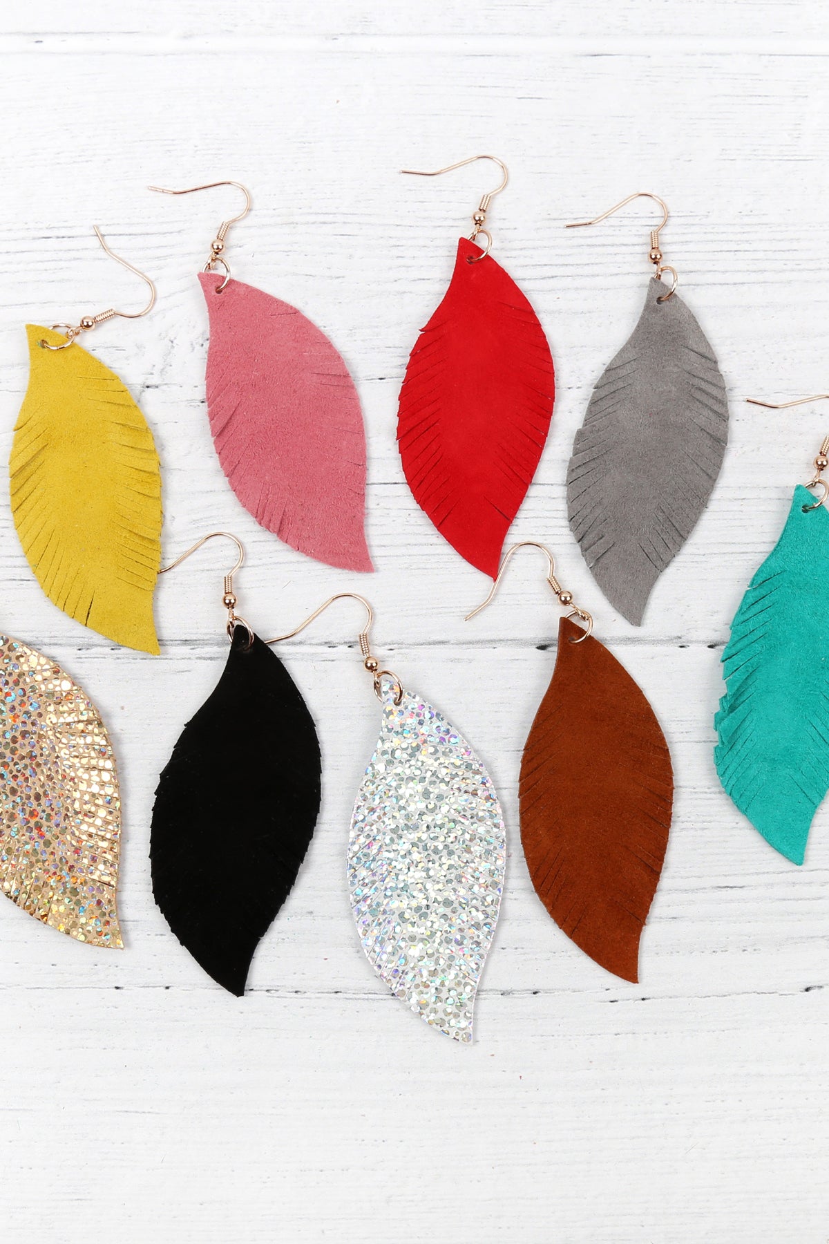 FRINGE SUEDE LEATHER EARRINGS/6PAIRS