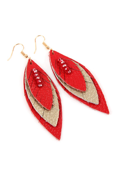 THREE LAYER FRINGED LEATHER MARQUISE EARRINGS/6PAIRS