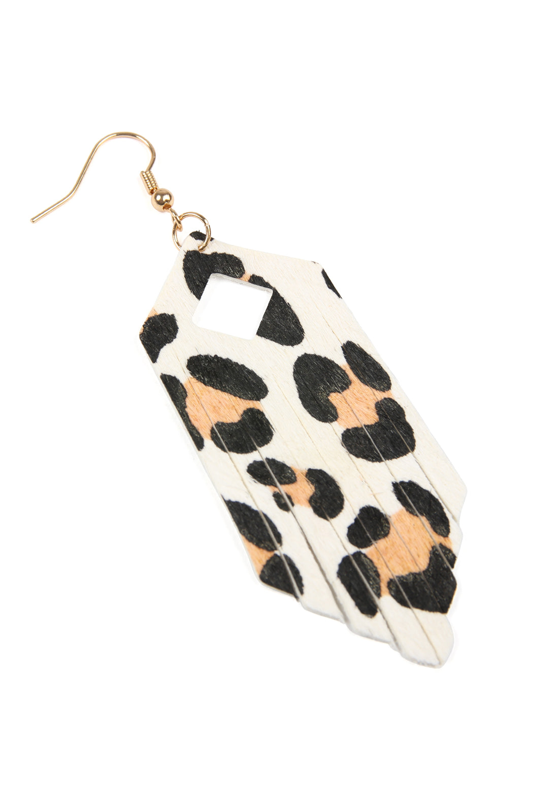 FRINGE HEXAGON LEOPARD LEATHER HOOK EARRINGS/6PAIRS (NOW $1.50 ONLY!)