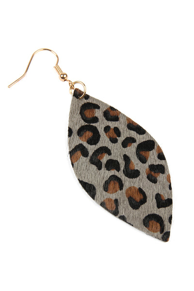 LEOPARD MARQUISE LEATHER HOOK EARRINGS/6PAIRS