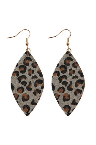 LEOPARD MARQUISE LEATHER HOOK EARRINGS/6PAIRS