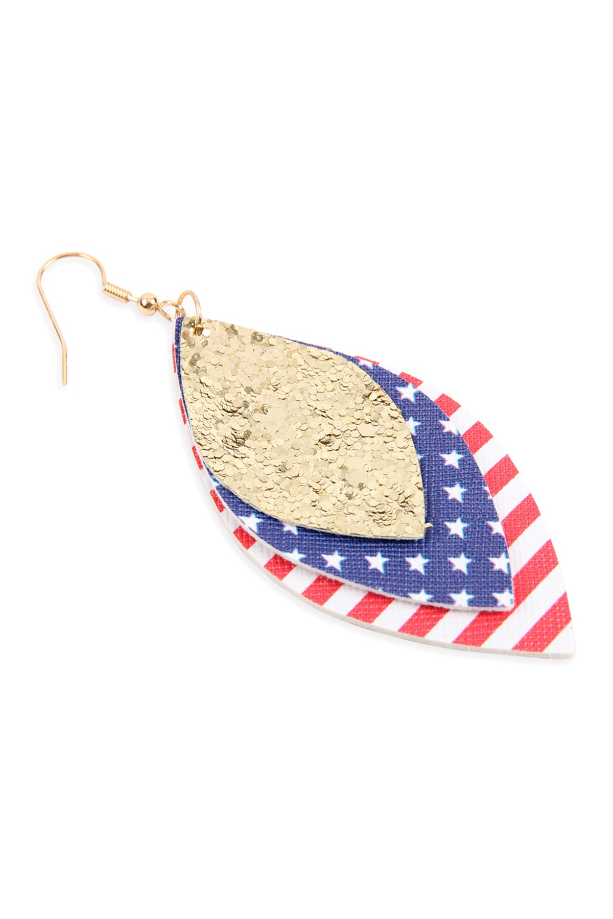 USA FLAG WITH SEQUIN MARQUISE LAYERED LEATHER DROP EARRINGS/6PAIRS