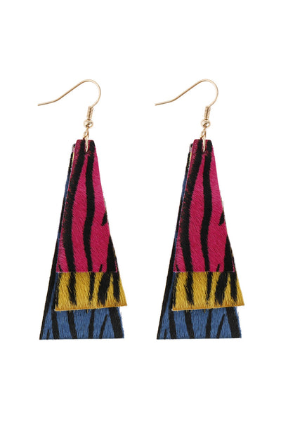 ANIMAL PRINT LAYERED LEATHER TRAPEZOID HOOK EARRINGS/6PAIRS (NOW $1.25 ONLY!)