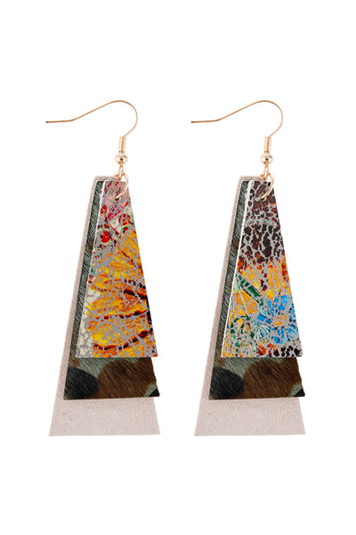 ANIMAL PRINT LAYERED LEATHER TRAPEZOID HOOK EARRINGS/6PAIRS (NOW $1.25 ONLY!)
