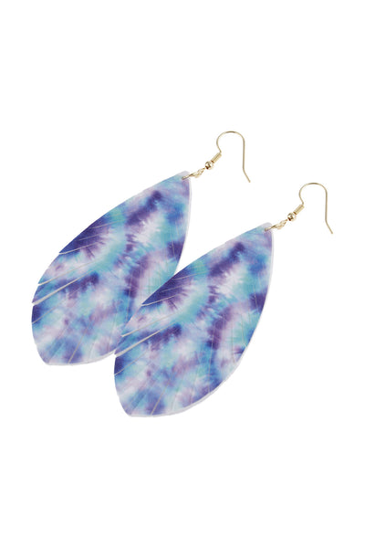 ABSTRACT BLUE VIOLET PRINTED LEATHER TASSEL HOOK EARRINGS/6PC  (NOW $0.75 ONLY!)