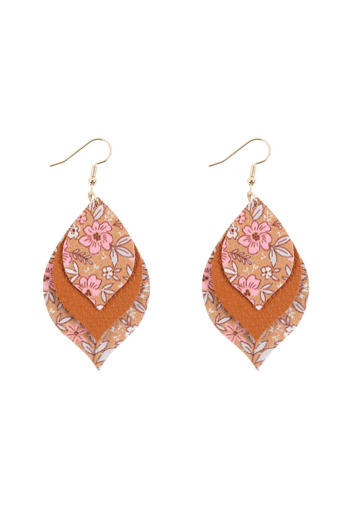 FLORAL LEATHER MARQUISE DROP EARRINGS