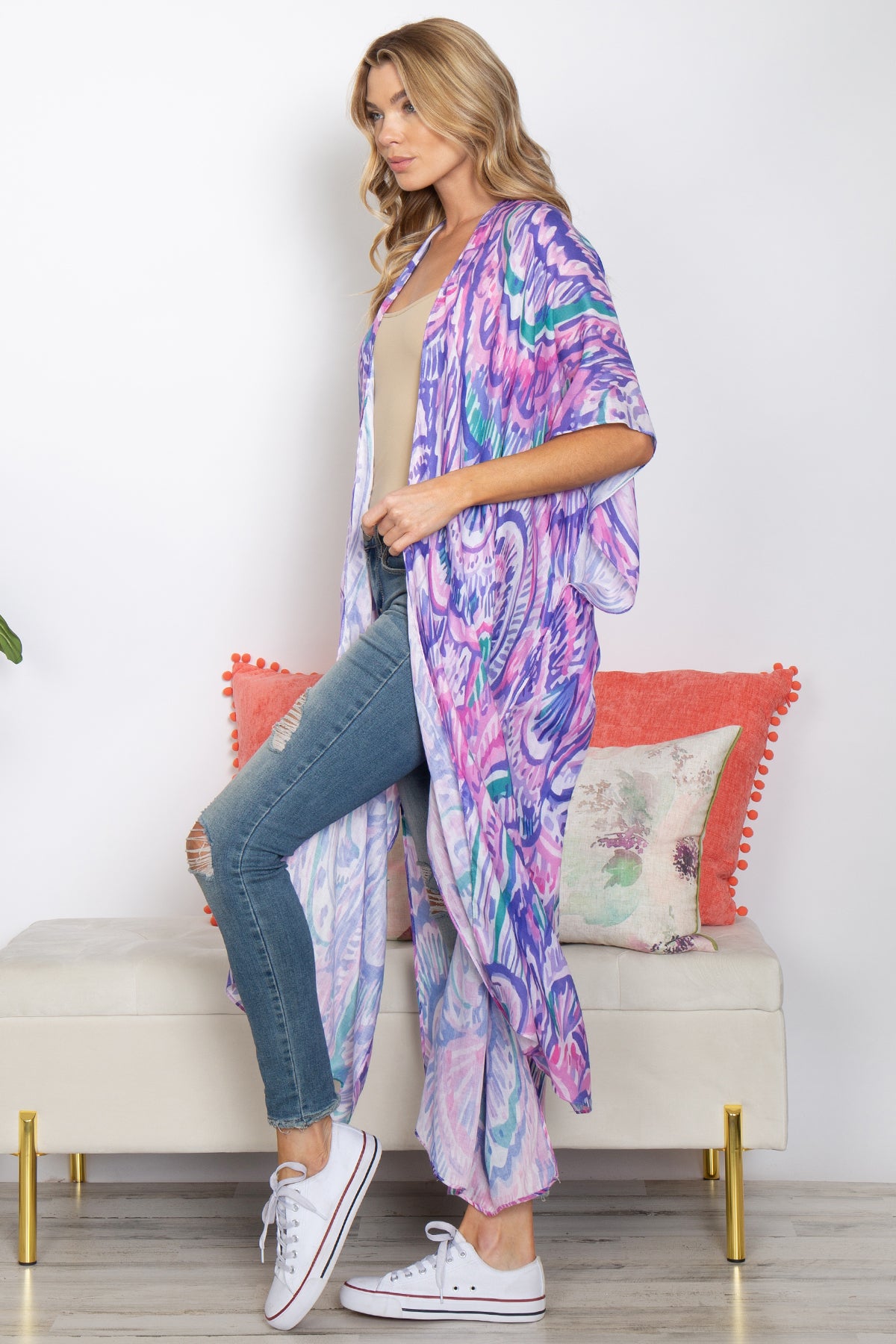 ABSTRACT PRINT SUMMER LONG KIMONO (NOW $5.75 ONLY!)
