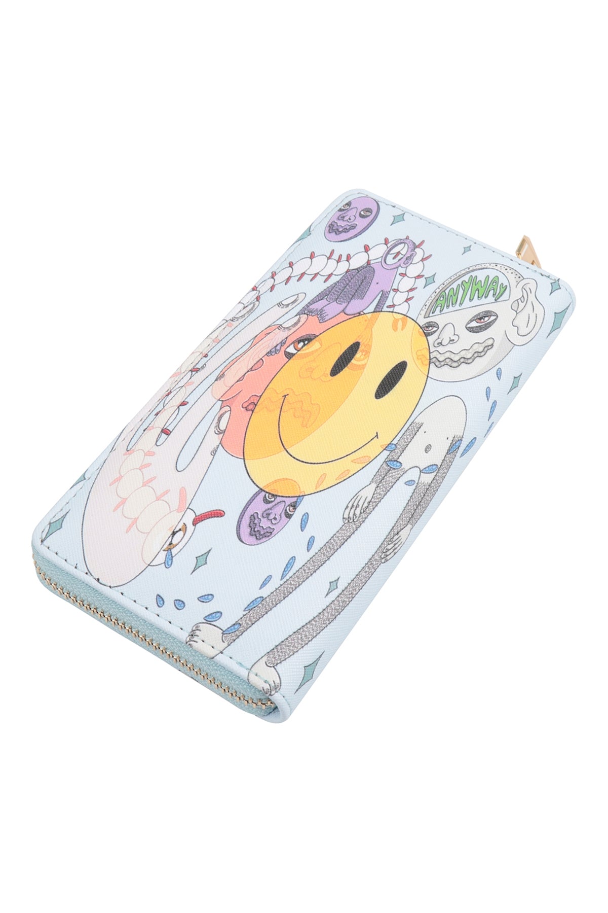 SMILE ABSTRACT PRINT LEATHER ZIPPER WALLET