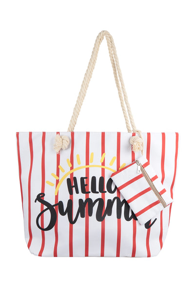 HELLO SUMMER STRIPED TOTE BAG WITH MATCHING WALLET/6PCS (NOW $4.75 ONLY!)