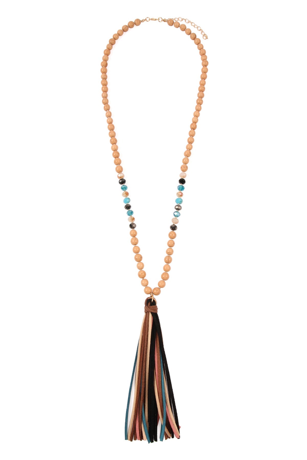 COLORFUL NATURAL STONE AND GLASS BEADS WITH TASSEL NECKLACE