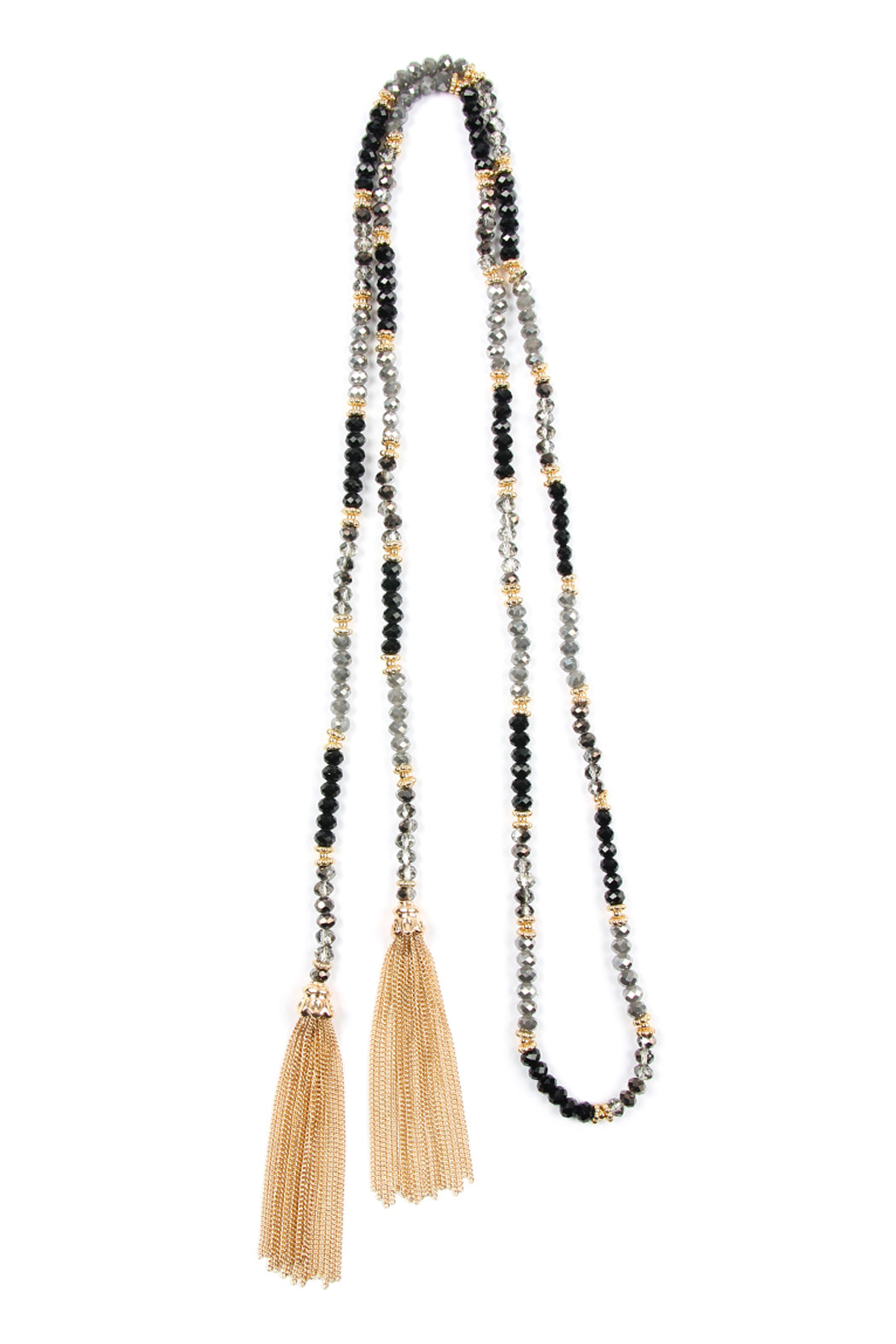 TWO TONE GLASS BEADS LONG NECKLACE