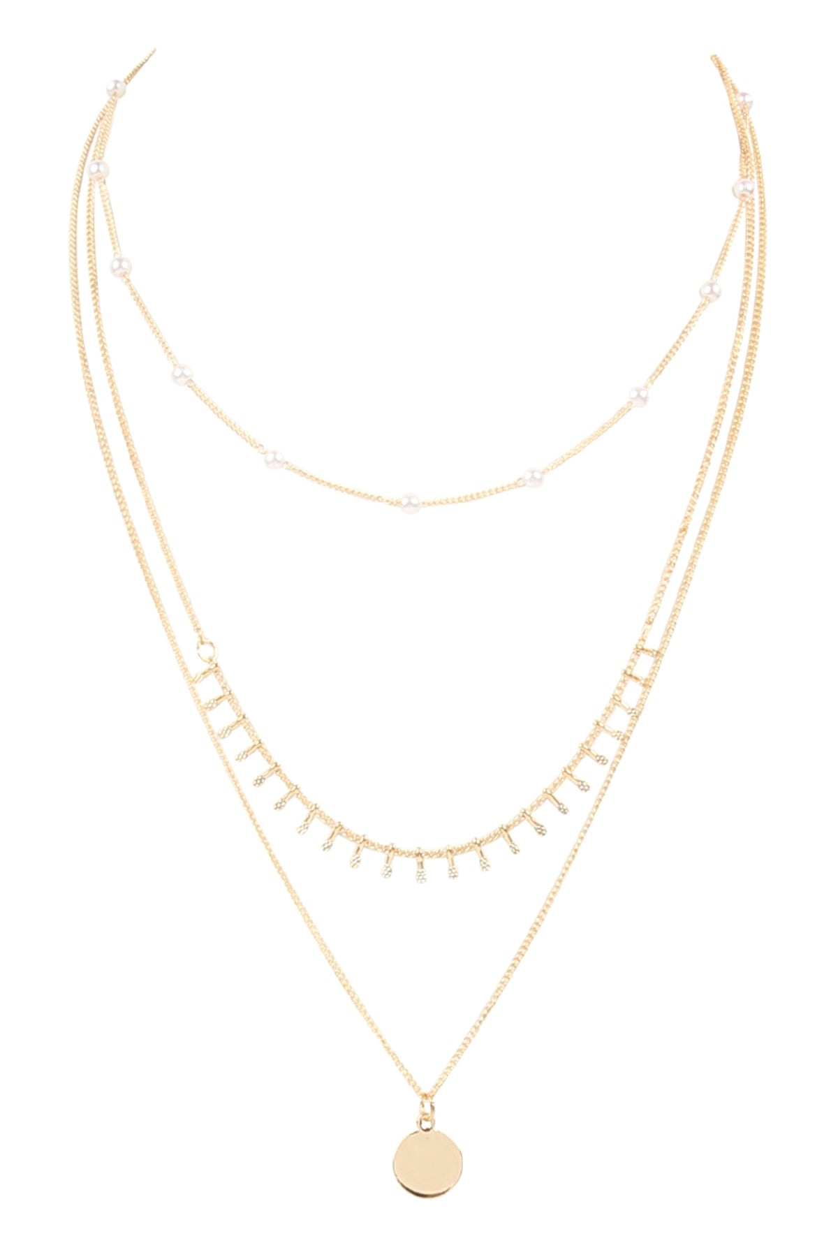 S17-4-3-HDN2644G GOLD 3 LAYERED CHAIN NECKLACE WITH PENDANT/6PCS