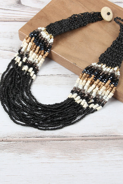 MULTIPLE LINE MIXED BEADS BIB NECKLACE
