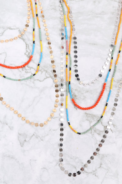 DISC BEADS LAYERED STATEMENT NECKLACE