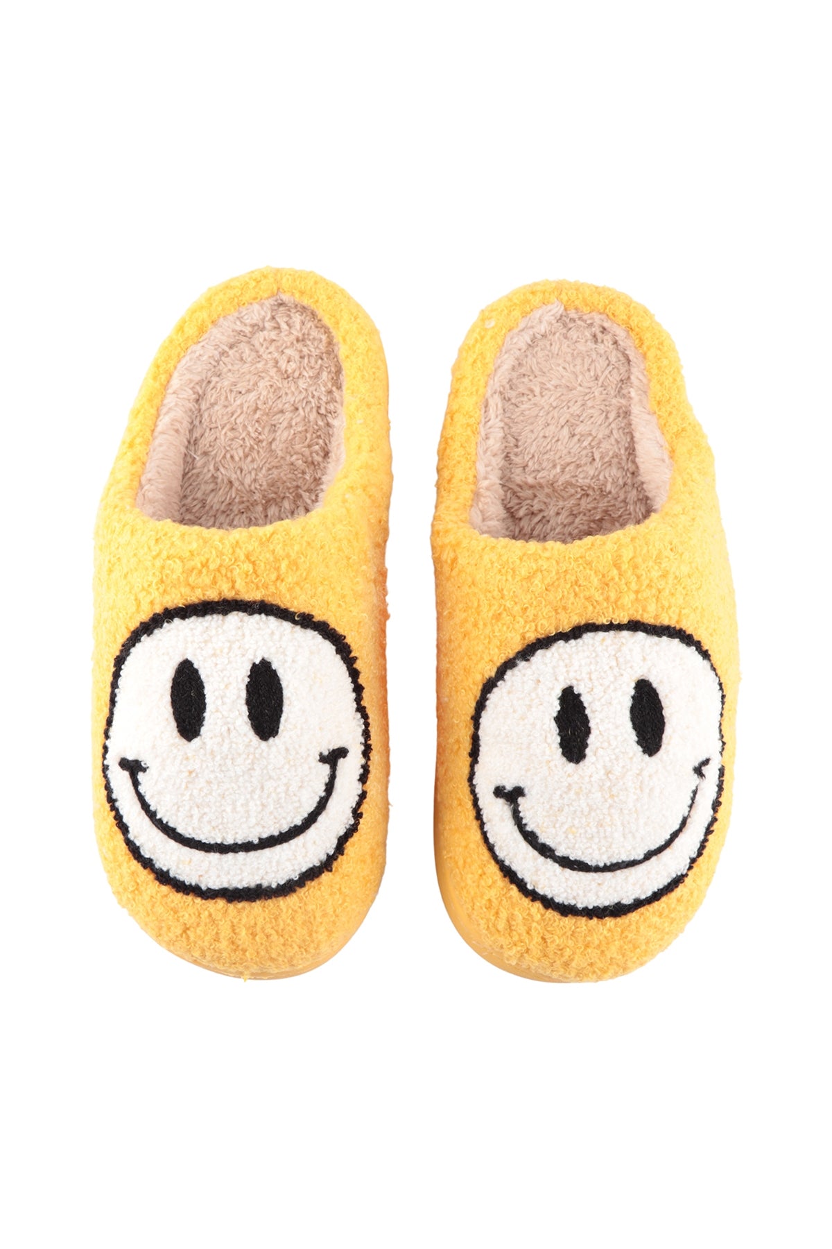 SMILEY FACE FUZZY FLEECE SOFT SLIPPER ASSORTED SIZE-YELLOW/6PCS (S2-M2-L2)